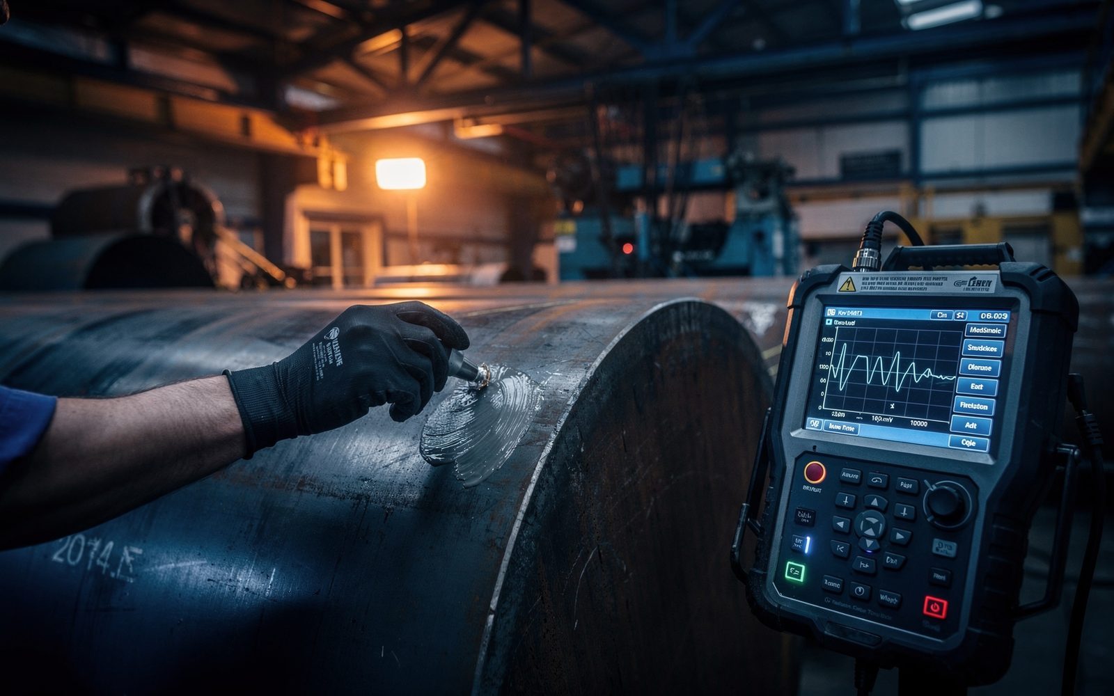 Contrôle par ultrasons d'une soudure sur une tuyauterie épaisse avec appareil portable et sonde